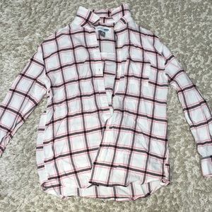 white, blue, and pink flannel